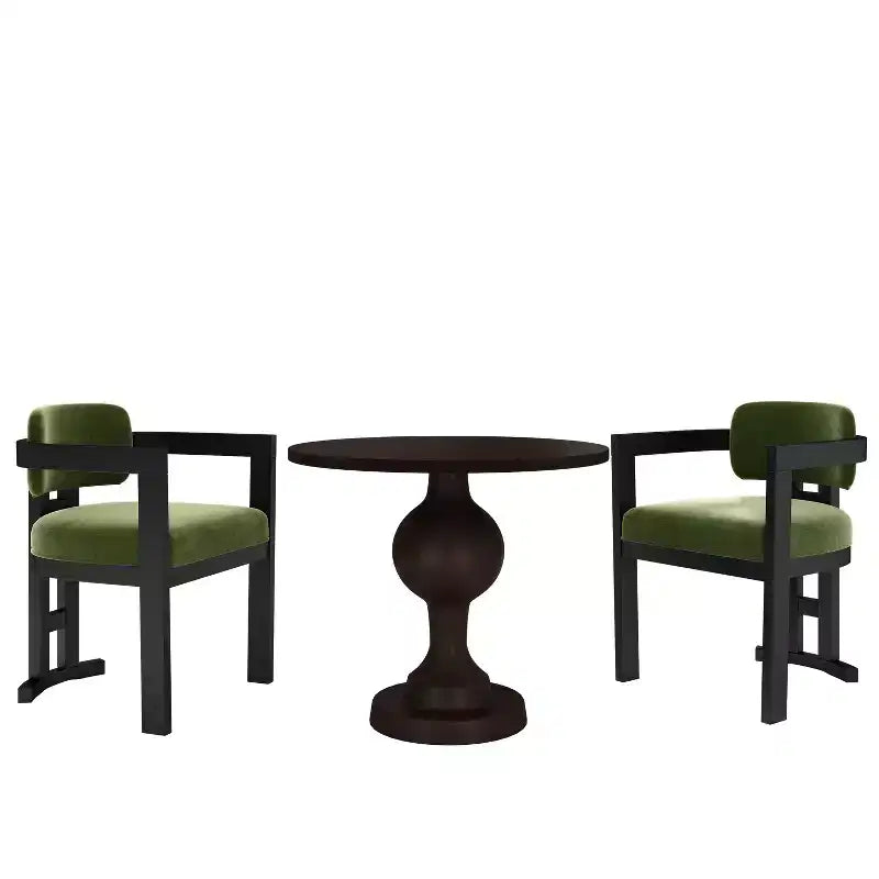 3-Piece Round Dining Set – Aluminum Pedestal Table & 2 Upholstered Birch Wood Arm Chairs