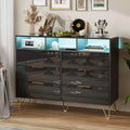 6-Drawer Dresser with 16-Color LED Lights & 3 Open Shelves – UV Gloss Finish, Modern