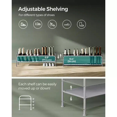 2-Tier Adjustable Shoe Rack with Hooks for Heels & Accessories – Holds 12 Pairs, Black