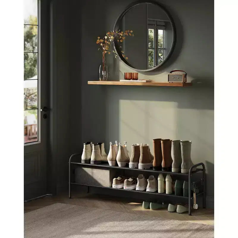 2-Tier Adjustable Shoe Rack with Hooks for Heels & Accessories – Holds 12 Pairs, Black