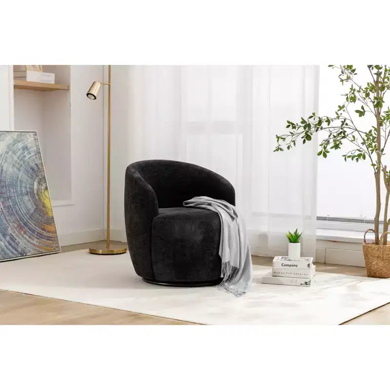 360° Swivel Upholstered Accent Chair with Round Base & Ergonomic Backrest – Linen