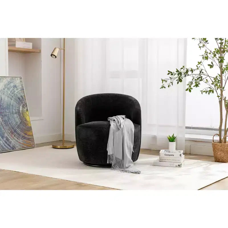 360° Swivel Upholstered Accent Chair with Round Base & Ergonomic Backrest – Linen