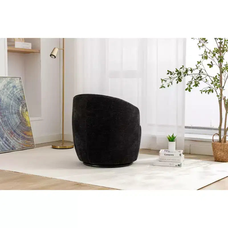 360° Swivel Upholstered Accent Chair with Round Base & Ergonomic Backrest – Linen
