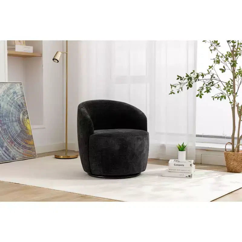 360° Swivel Upholstered Accent Chair with Round Base & Ergonomic Backrest – Linen