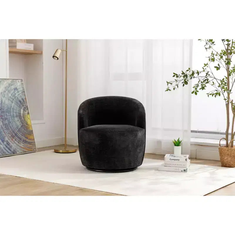 360° Swivel Upholstered Accent Chair with Round Base & Ergonomic Backrest – Linen