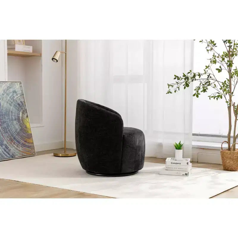 360° Swivel Upholstered Accent Chair with Round Base & Ergonomic Backrest – Linen