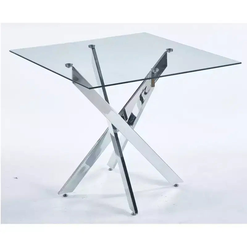 Square Tempered Glass Dining Table with Gold Cross Metal Legs – 90x90x75cm, Modern