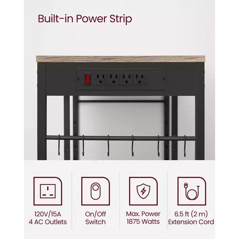 Coffee Bar Baker's Rack with 4-Outlet Charging Station, Pull-Out Basket & Adjustable Shelves