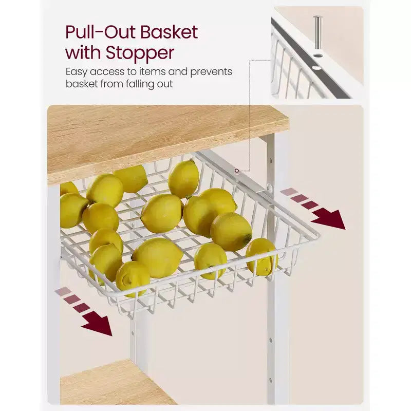 Coffee Bar Baker's Rack with 4-Outlet Charging Station, Pull-Out Basket & Adjustable Shelves