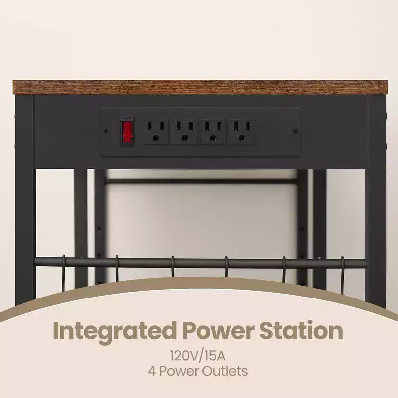 Coffee Bar Baker's Rack with 4-Outlet Charging Station, Pull-Out Basket & Adjustable Shelves