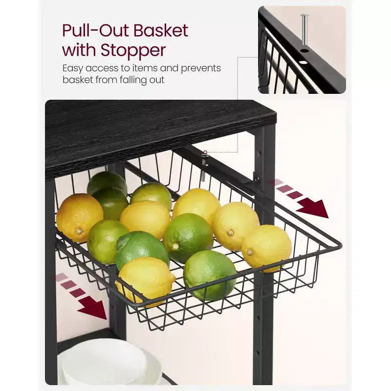 Coffee Bar Baker's Rack with 4-Outlet Charging Station, Pull-Out Basket & Adjustable Shelves