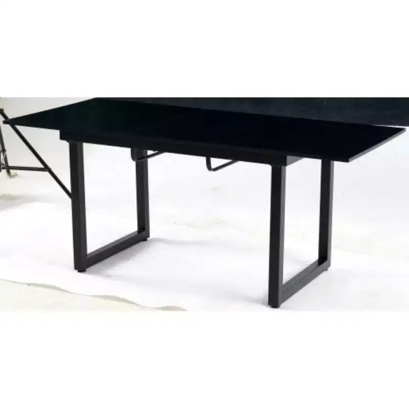 Square Extendable Dining Table with Metal Legs – Black, Space-Saving, Modern Design