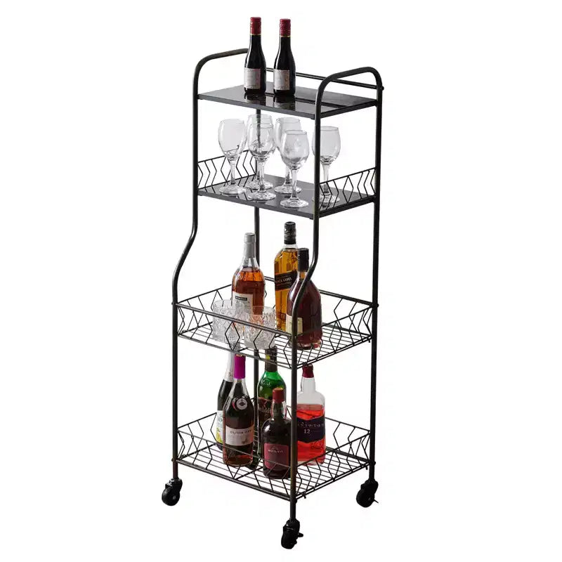 4-Tier Rolling Kitchen Baker's Rack with Locking Wheels & Wood Veneer Shelves