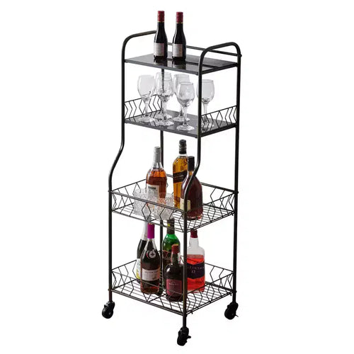 4-Tier Rolling Kitchen Baker's Rack with Locking Wheels & Wood Veneer Shelves