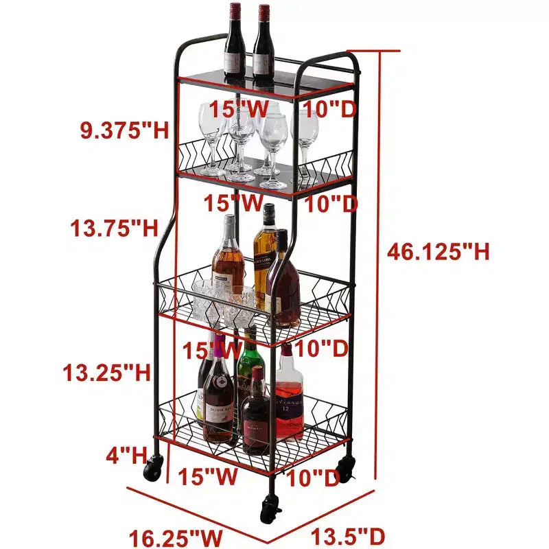 4-Tier Rolling Kitchen Baker's Rack with Locking Wheels & Wood Veneer Shelves