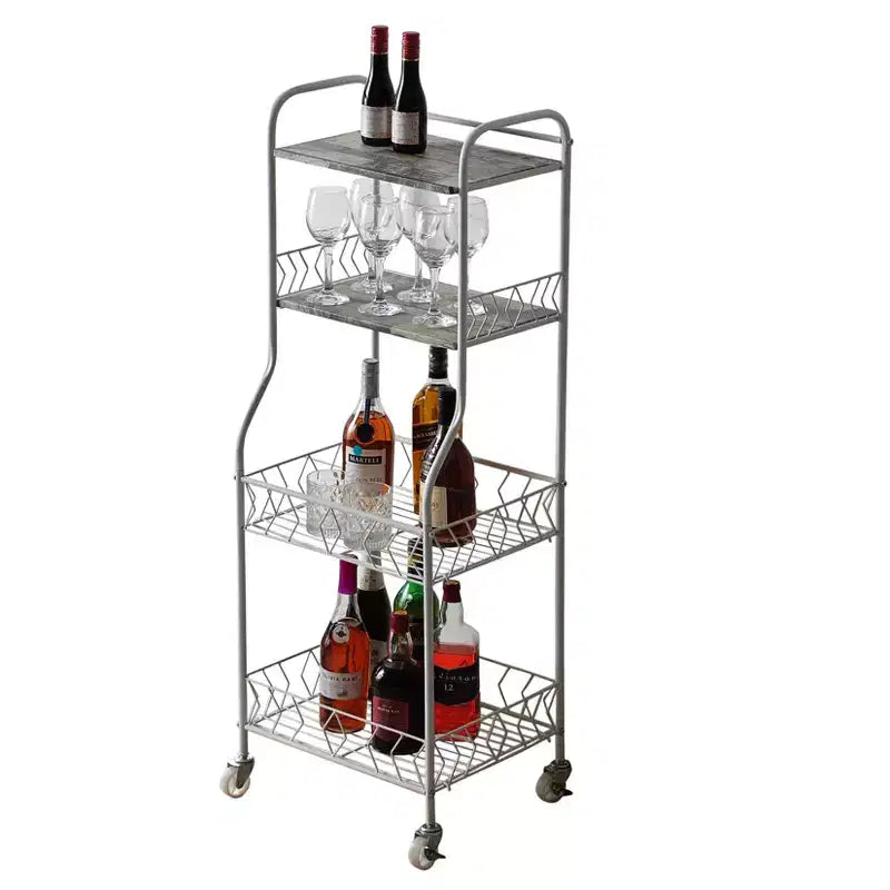 4-Tier Rolling Kitchen Baker's Rack with Locking Wheels & Wood Veneer Shelves