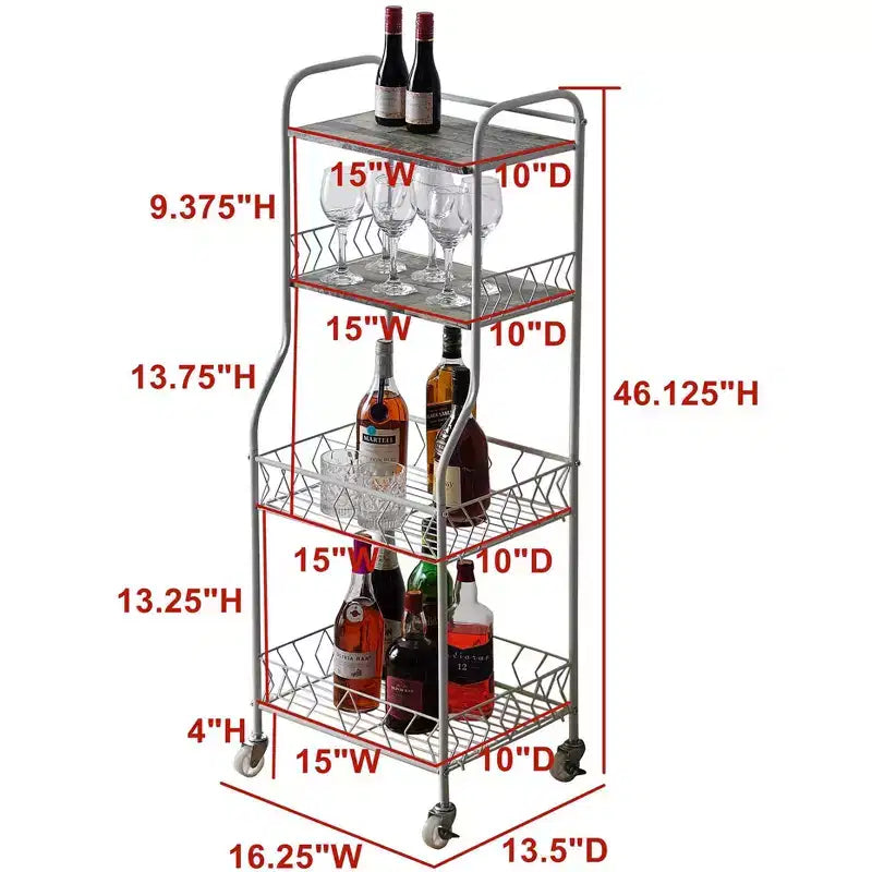 4-Tier Rolling Kitchen Baker's Rack with Locking Wheels & Wood Veneer Shelves