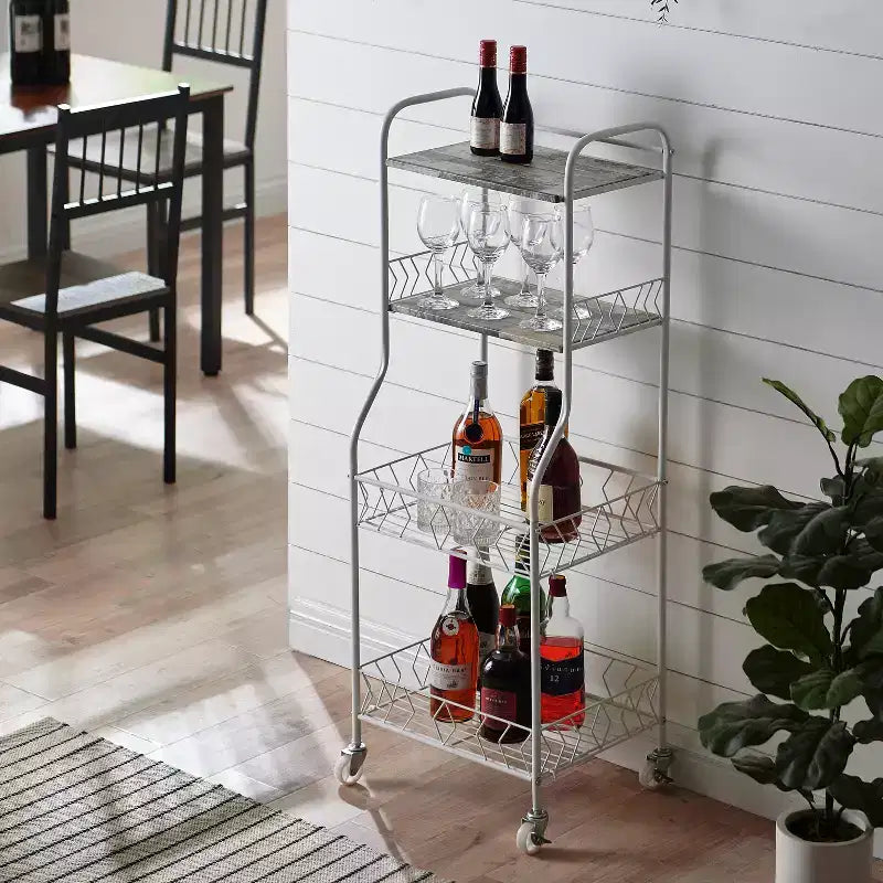 4-Tier Rolling Kitchen Baker's Rack with Locking Wheels & Wood Veneer Shelves