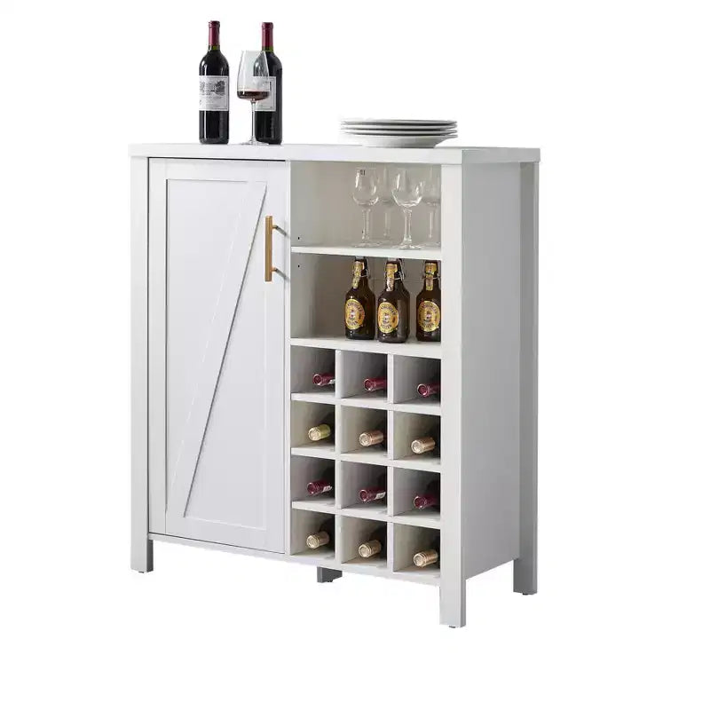 Farmhouse Sideboard Buffet with 12-Bottle Wine Rack, 2 Open Shelves & Cabinet – Black/Walnut