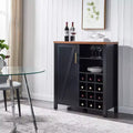 Farmhouse Sideboard Buffet with 12-Bottle Wine Rack, 2 Open Shelves & Cabinet – Black/Walnut