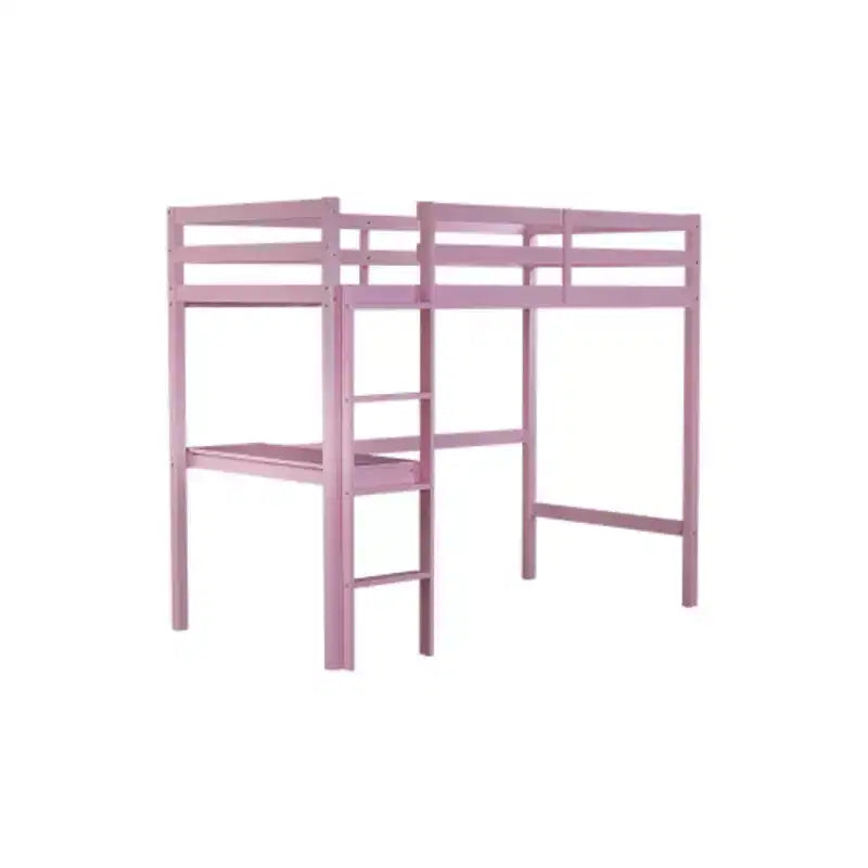 Twin High Loft Bed with Built-In Desk, Safety Guardrails & Wide Ladder – Rubberwood