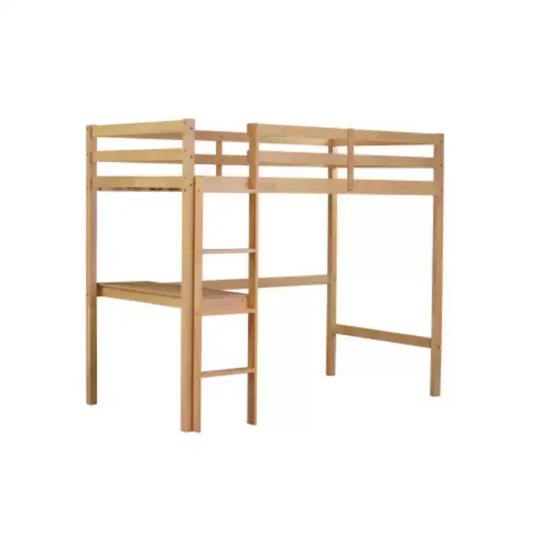 Twin High Loft Bed with Built-In Desk, Safety Guardrails & Wide Ladder – Rubberwood