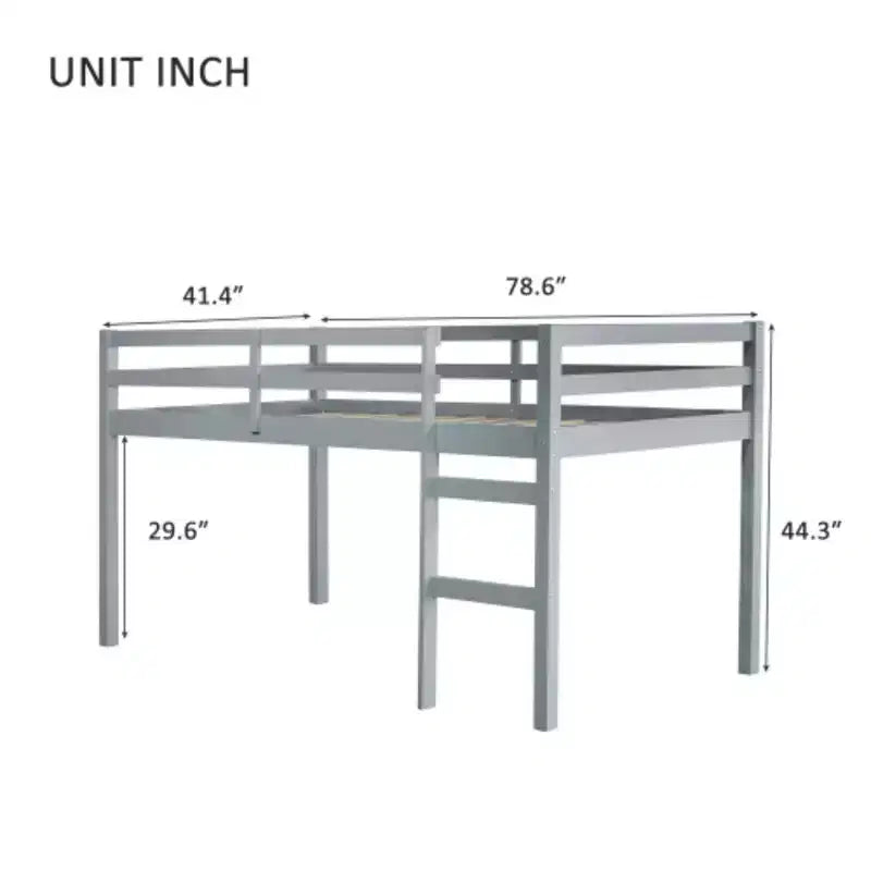 Solid Rubberwood Double Loft Bed with Ladder & Reinforced Slats – Grey, Space-Saving