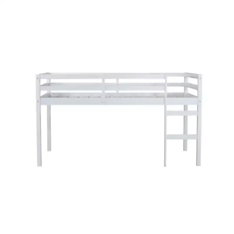 Solid Rubberwood Double Loft Bed with Ladder & Reinforced Slats – Grey, Space-Saving