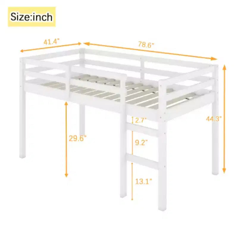 Solid Rubberwood Double Loft Bed with Ladder & Reinforced Slats – Grey, Space-Saving
