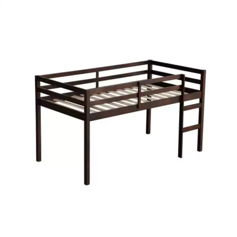 Solid Rubberwood Double Loft Bed with Ladder & Reinforced Slats – Grey, Space-Saving