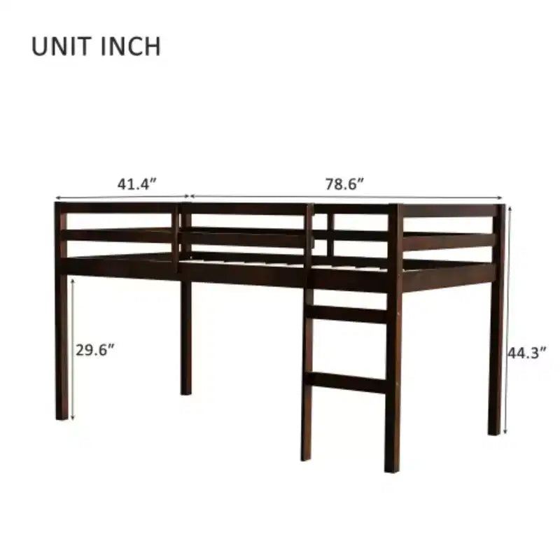 Solid Rubberwood Double Loft Bed with Ladder & Reinforced Slats – Grey, Space-Saving