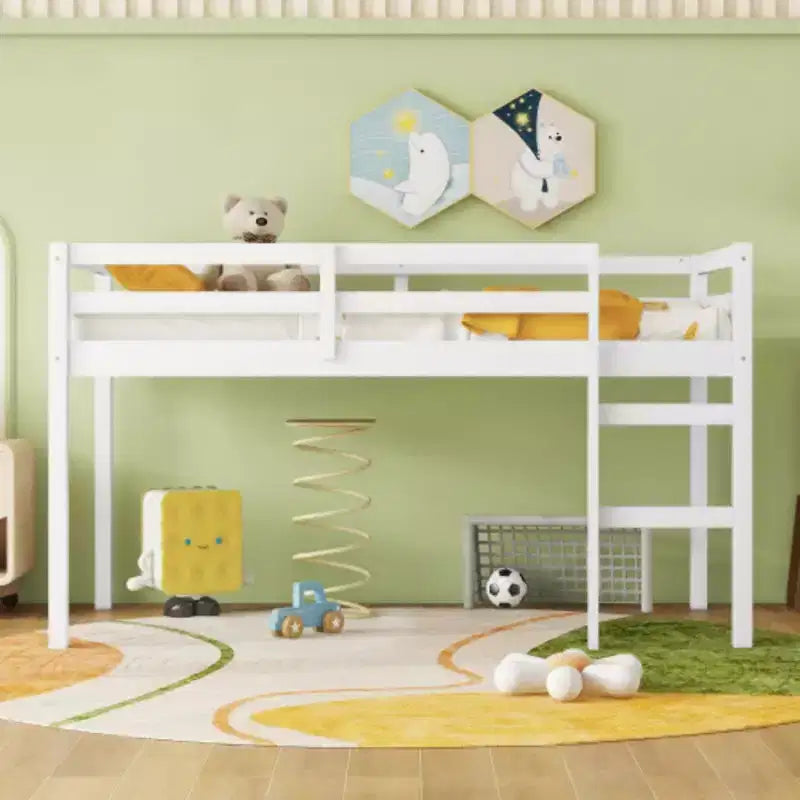 Solid Rubberwood Double Loft Bed with Ladder & Reinforced Slats – Grey, Space-Saving