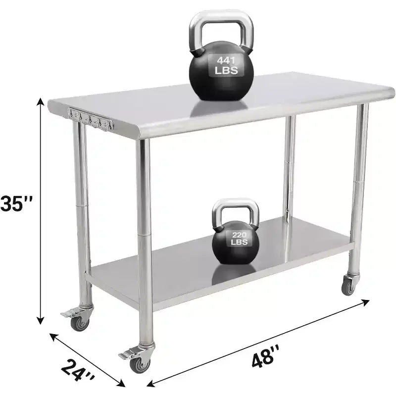 NSF Stainless Steel Commercial Kitchen Work Prep Table – Height Adjustable, 2-Shelf