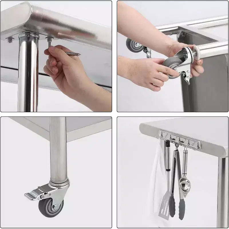 NSF Stainless Steel Commercial Kitchen Work Prep Table – Height Adjustable, 2-Shelf