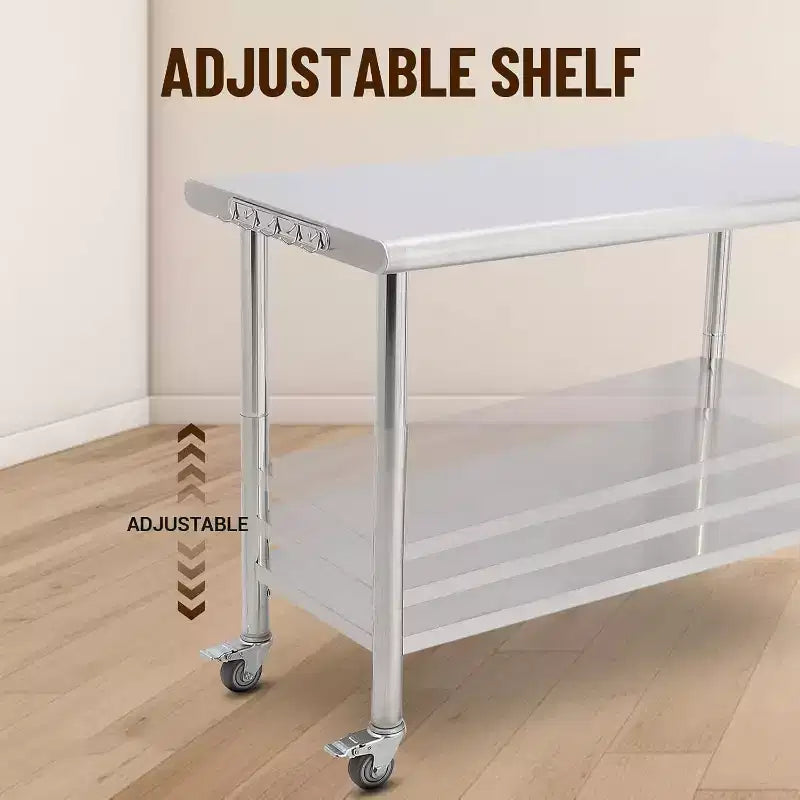 NSF Stainless Steel Commercial Kitchen Work Prep Table – Height Adjustable, 2-Shelf