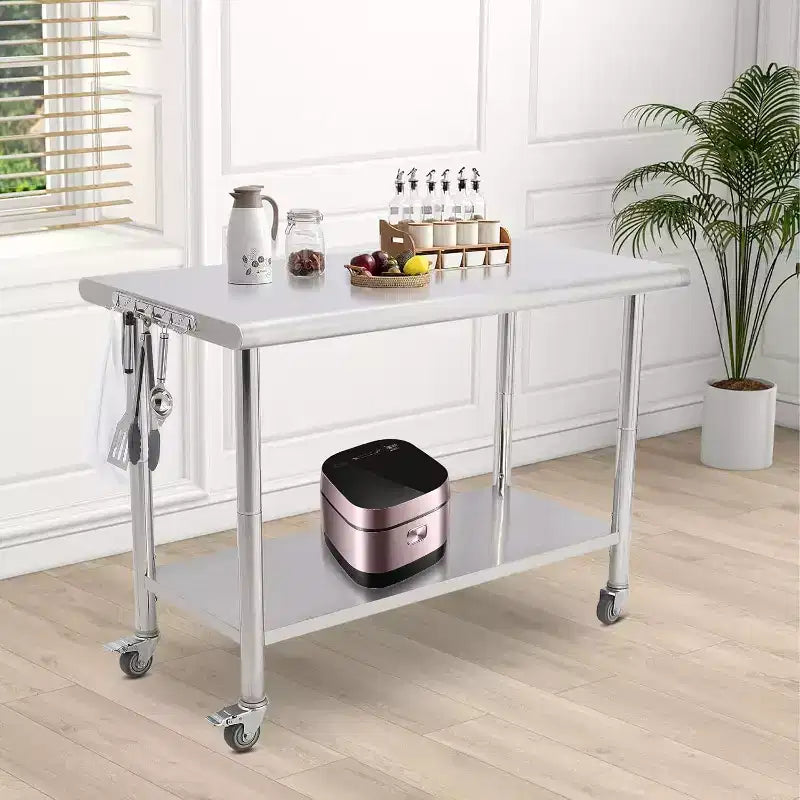 NSF Stainless Steel Commercial Kitchen Work Prep Table – Height Adjustable, 2-Shelf