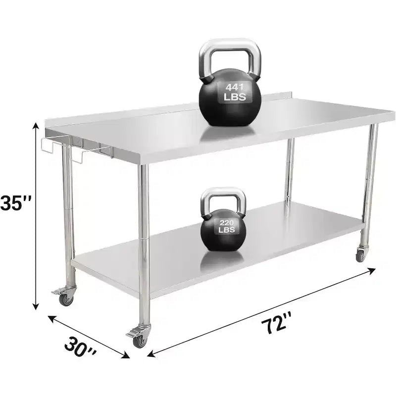 NSF Stainless Steel Commercial Kitchen Work Prep Table – Height Adjustable, 2-Shelf