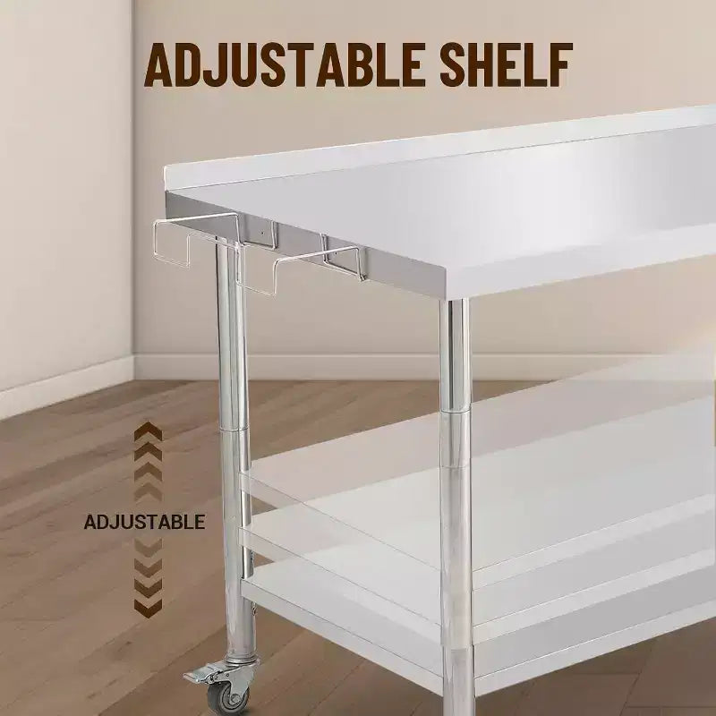 NSF Stainless Steel Commercial Kitchen Work Prep Table – Height Adjustable, 2-Shelf