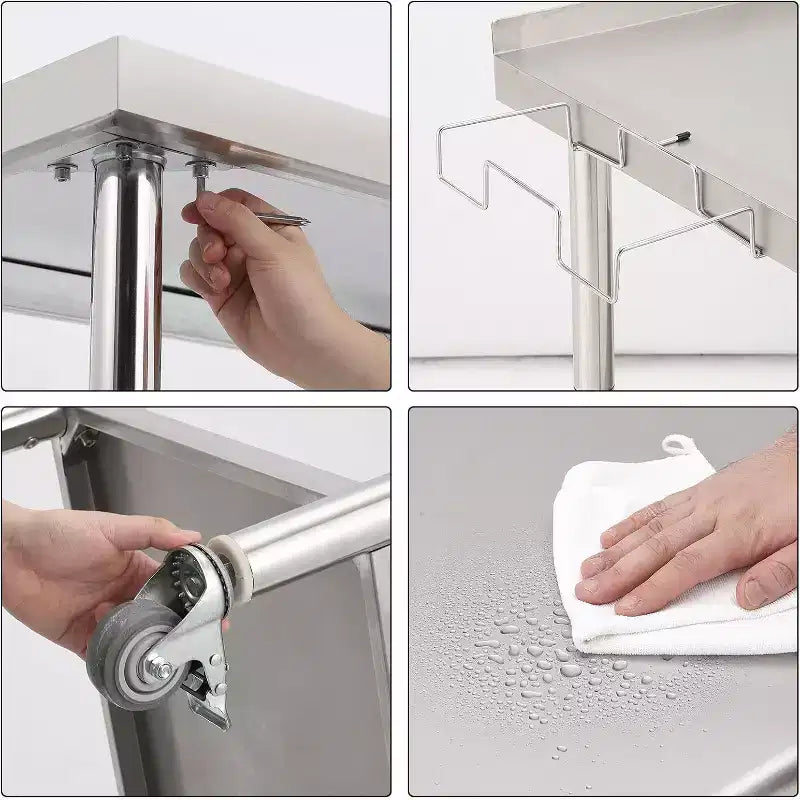NSF Stainless Steel Commercial Kitchen Work Prep Table – Height Adjustable, 2-Shelf