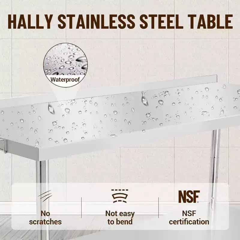 NSF Stainless Steel Commercial Kitchen Work Prep Table – Height Adjustable, 2-Shelf