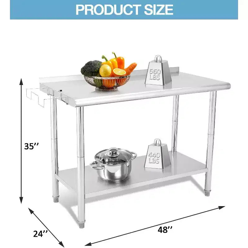 NSF Stainless Steel Commercial Kitchen Work Prep Table – Height Adjustable, 2-Shelf