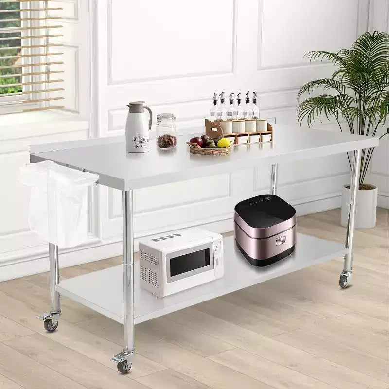 NSF Stainless Steel Commercial Kitchen Work Prep Table – Height Adjustable, 2-Shelf