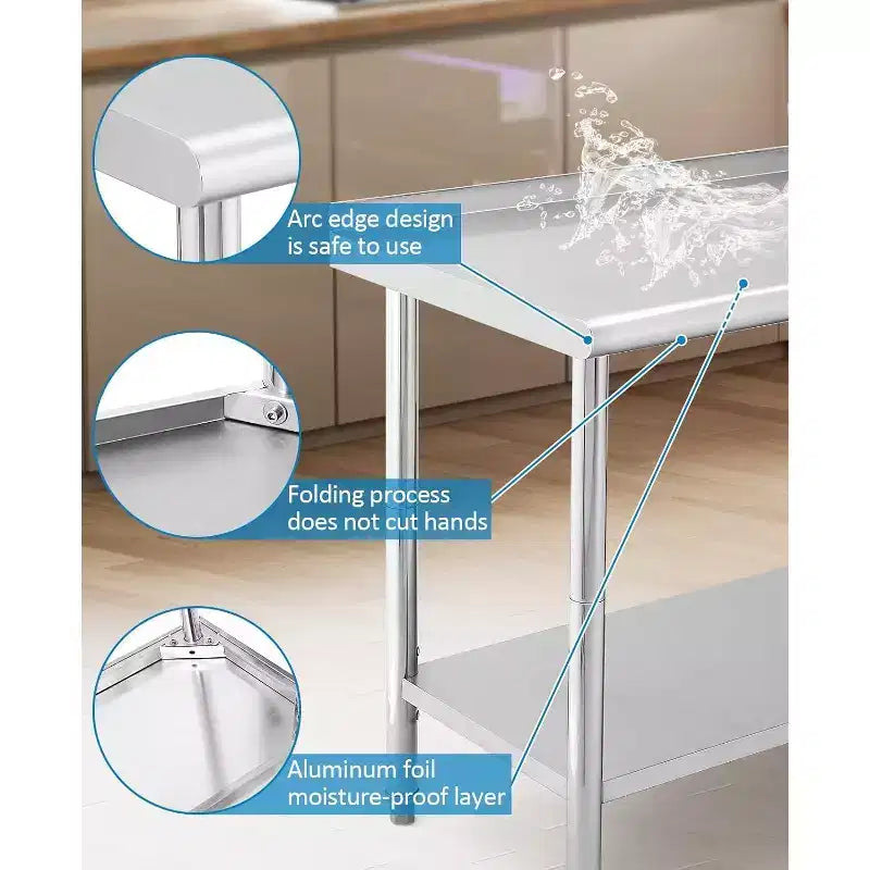 NSF Stainless Steel Commercial Kitchen Work Prep Table – Height Adjustable, 2-Shelf