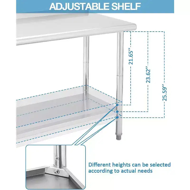 NSF Stainless Steel Commercial Kitchen Work Prep Table – Height Adjustable, 2-Shelf