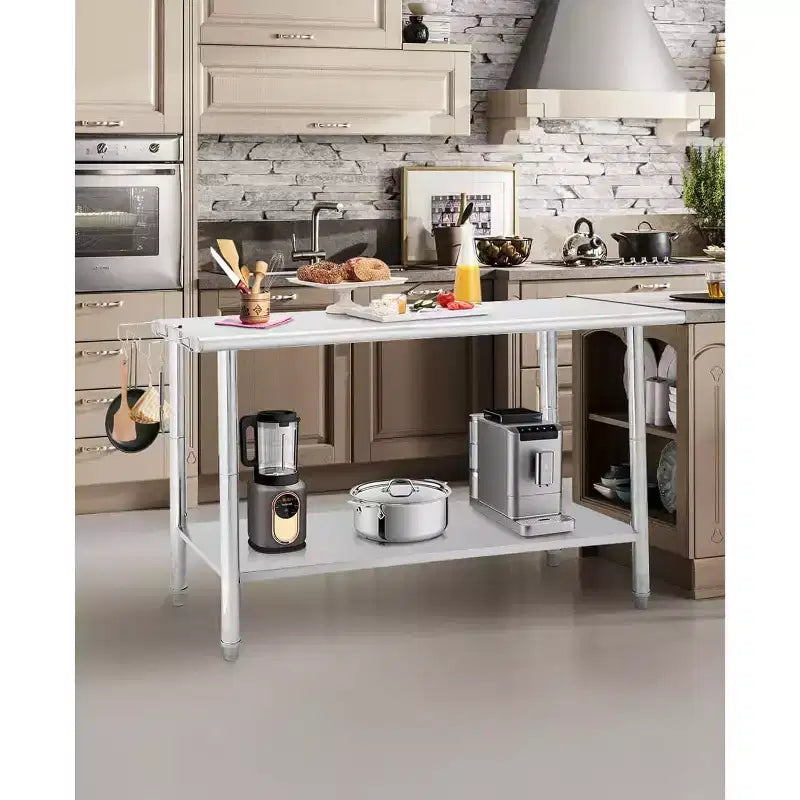 NSF Stainless Steel Commercial Kitchen Work Prep Table – Height Adjustable, 2-Shelf