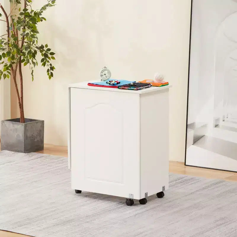 Foldable Sewing Table with Storage Shelf, 16 Spool Holders & Locking Caster Wheels