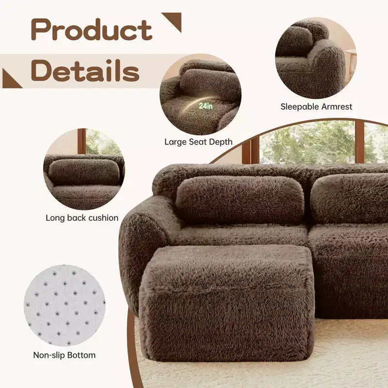 149in Modular Sectional Sofa with Ottoman, 32D Foam & 4 Accent Pillows – Plush Polyester