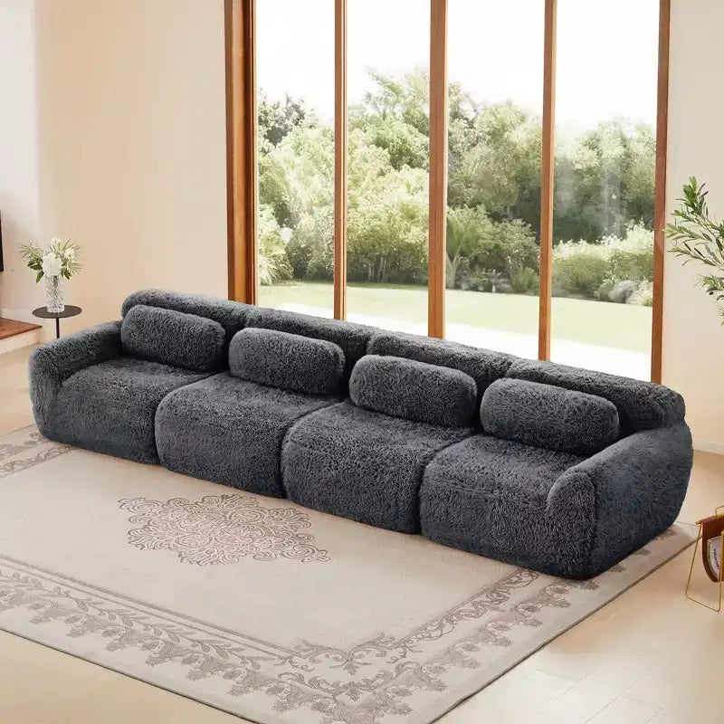 149in Modular Sectional Sofa with Ottoman, 32D Foam & 4 Accent Pillows – Plush Polyester