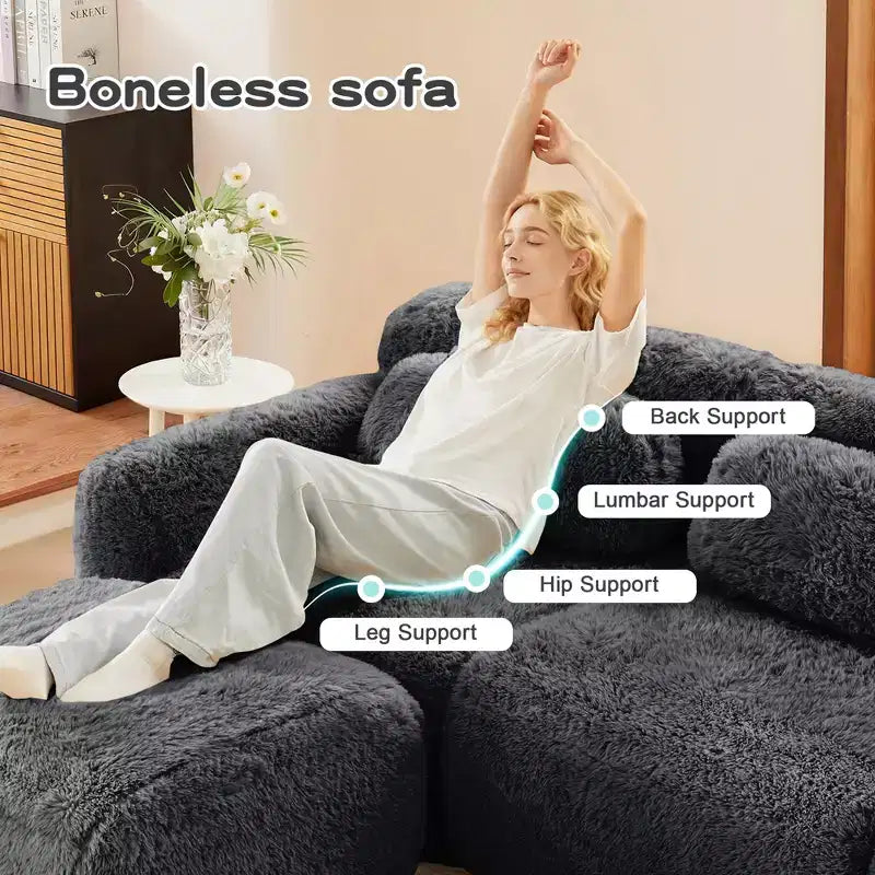 149in Modular Sectional Sofa with Ottoman, 32D Foam & 4 Accent Pillows – Plush Polyester