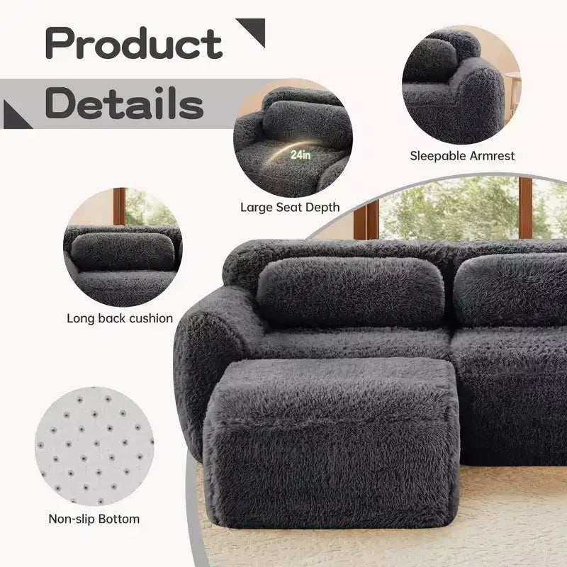 149in Modular Sectional Sofa with Ottoman, 32D Foam & 4 Accent Pillows – Plush Polyester